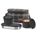 MILTON Decker Lunch Box, Leak Proof & Microwave Safe, 3 Inner Steel Containers (475ml, 475ml, 500ml) (Black)...
