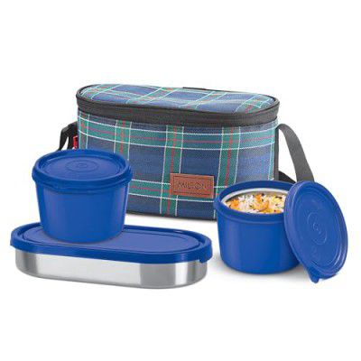 Milton Decker Lunch Box with Insulated Fabric Jacket (1 Oval Stainless Steel 450 ml, 2 Inner Stainless Steel 450 ml)