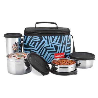 MILTON Delicious Lunch Box with Insulated Fabric Jacket, 3 Stainless Steel Containers