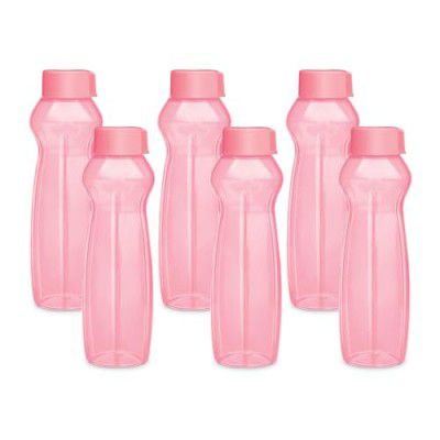 MILTON Delta Plastic Water Bottle Set of 6, 1000 ml Each, Pink 