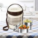 MILTON Econa 3 Stainless Steel Tiffin Box (3 Containers), BROWN 3 Containers Lunch Box (900 ml, Thermoware)...