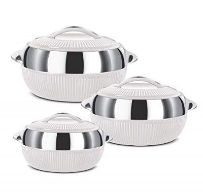 MILTON Fiesta Insulated Casserole (White, Set of 3, Inner Stainless Steel), 450 Ml