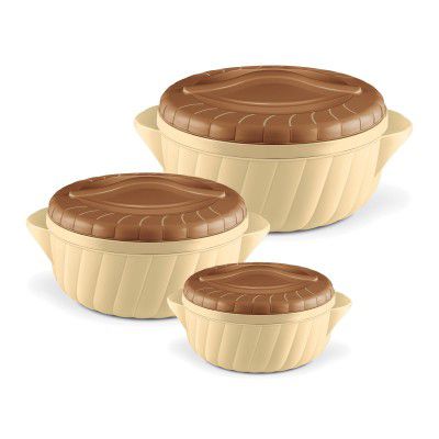 MILTON Flora Regular Set Insulated Inner Steel Casserole for Roti 3Pc (750ml 1.25L & 2.1L)