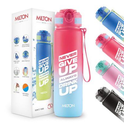 MILTON Gen'Z Water Bottle 1 ltr (Never Give Up), Motivational Water Bottles With Leak Proof Flip-Top Cap