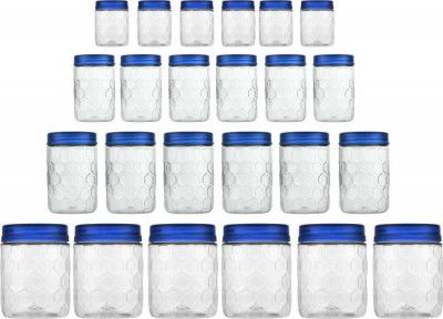MILTON Hexa Pet Jar - 270 ml, 665 ml, 1240 ml, 1850 ml Plastic Grocery Container  (Pack of 24, Blue, Clear)