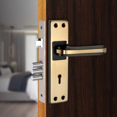 Milton Iron MHI-Liner Black.Gold 7 Inch Iron Mortise Lock Set with Lock Handle,Finish