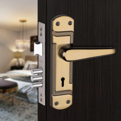Milton Iron Mortise Lock Set with Handle, Black Gold Finish, 200mm Length, 125mm Handle