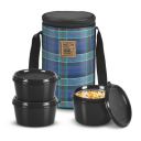 MILTON Lofty Lunch Box with Insulated Fabric Jacket, 3 PU Insulated Inner Stainless Steel Containers (1 x 320ml, 2 X 450ml Each), Navy Blue...