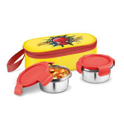 Milton Marvel Power Bite Tiffin Box with 2 Stainless Steel Container and Jacket,320 ml each, Yellow