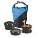 MILTON Micro Meal Lunch Box (3 Microwave Safe Inner Steel Containers,1 x 180 ml, 2 X 320 ml Each) with Insulated Fabric Jacket, Blue...