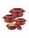 Milton Micronova Jr. Red 4 Pieces Stainless Steel Microwave Safe Thermal Casserole...