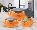 Milton Microwow One Touch Insulated Inner Steel Casserole Jr Set of 3, Orange...
