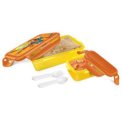 MILTON Mini Fun Treat Super Hero Plastic Tiffin Box for Kids, 650 ml, with Inner Container