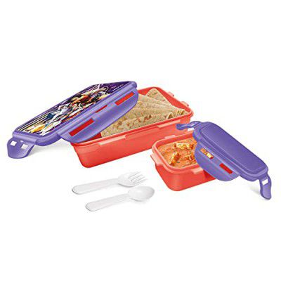 MILTON Mini Fun Treat Super Hero Plastic Tiffin Box for Kids, 650 ml, with Inner Container, 125 ml