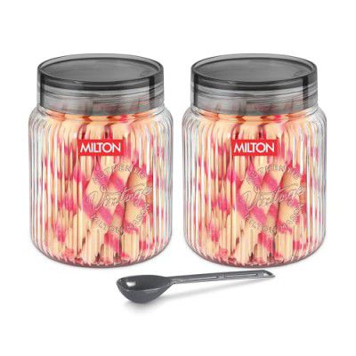 MILTON Olive 1000 Airtight Food Grade Modular Plastic Container Set of 2, 1000 ml each, Grey