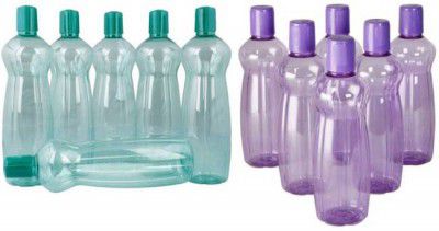 MILTON Pacific Purple and Green Plastic Fridge Water Bottle Set of 12 1000 ml Bottle (Pack of 12, Purple, Green, PET)