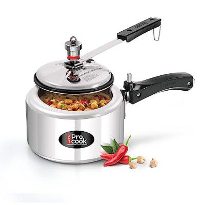 Milton Pro Cook 2 Litres Pressure Cooker with Inner Lid, Aluminium, Non-Induction Bottom, Hot Plate & Flame Safe