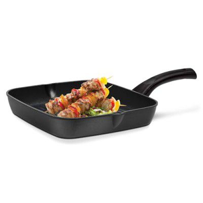 MILTON Pro cook Grill Pan, Nonstick Die Cast Grilling Square Pan, 24 cm for Induction Gas Stove, 3 Layer Non Stick Coated, Barbeque, Tandoori, Roast Pan