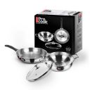 Milton Pro Cook Induction Cookware & Gas Stove Friendly Sandwich Bottom 3 Pc Cookware Set | Stainless Steel Kadhai & Fry Pan with Lid 22 cm | Deep Frying | Sauté | Scratch Resistant | 2Y Warranty...