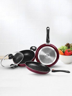 Milton Pro Cook Induction Kitchen Jewel Peach Set of 3 Fry pan 1.6 L Kadhai 2.5 L & Tawa