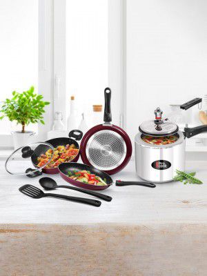 Milton Pro Cook Kitchen Jewel 5 Pcs Peach With Aluminium Induction Pressure Cooker 3 L