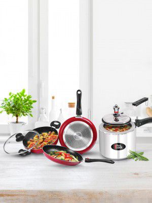 Milton Pro Cook Kitchen Jewel Set of 3 Maroon With Aluminium Induction Pressure Cooker 3 L