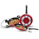 Milton Pro Cook Kitchen Pride Nonstick Aluminium Cookware Set of 3 (Fry pan 24 cm/1.6 litres; Kadhai 24 cm/2.5 litres with Glass lid & Tawa 25 cm) Non-Induction Base – Maroon...