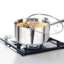 Milton Pro Cook Stainless Steel Sandwich Bottom Sauce Pan with Glass Lid, 14 cm / 1.2 Litres, Steel Plain | Dishwasher Safe | Induction Safe | Flame Safe | Gas Stove Safe | Hot Plate Safe | SS Handle...