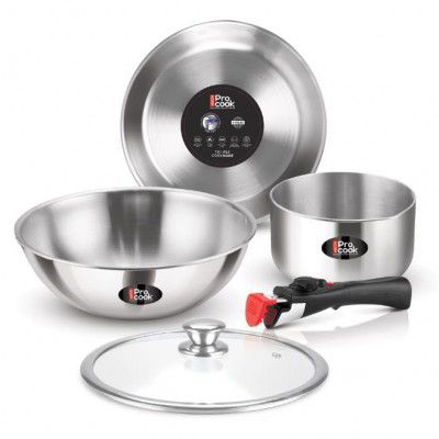 Milton Pro Cook Tri-Ply Stainless Steel Cookware with Detachable Handle, 5 Year Warranty