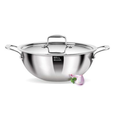MILTON Pro cook TriPly Deep Stainless Steel 22 cm Kadai with Lid, 2.5 litres, 3 Layer Kadhai for Cooking, Induction Bottom and Gas Stove Ready Cookware