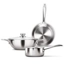 MILTON Pro cook Triply Induction Base Cookware Set Of 3 Stainless Steel |Sauce Pan 14 Cm, Fry 24 Kadhai Cm With Glass Lid Silver | Dishwasher Safe Food Flame...
