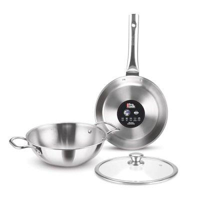 Milton Pro cook Triply Stainless Steel 3 Pcs Induction Cookware Set, Fry Pan 24cm, Kadai with Glass Lid 24cm