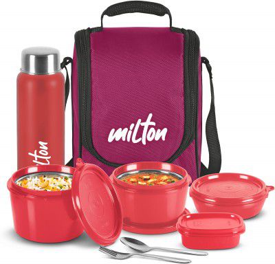 MILTON Pro Lunch Box (3 Containers, 1 Chutney Dabba, 1 Bottle, Spoon, Fork, 1 Jacket) 4 Containers Lunch Box (1900 ml, Thermoware)