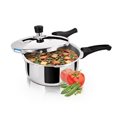 Milton Pro Cook Triply Pressure Cooker Stainless Steel with Outer Lid, 1.5 Litres, Induction and Gas Stove Compatible