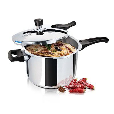 Milton ProCook Triply Pressure Cooker Stainless Steel with Outer Lid, 5 Litres, Induction and Gas Stove Compatible, Silver