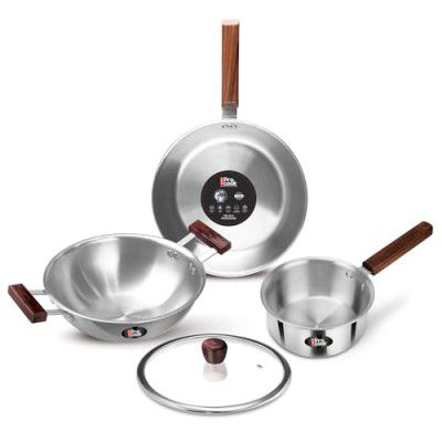 Milton Procook Triply Stainless Steel 4Pc Induction Cookware Set with Wood Handle