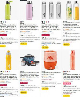 Amazon : Upto 72% OFF - Milton Products