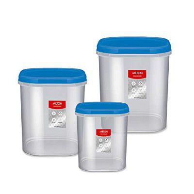 MILTON Quadra Modular Multi-Purpose Plastic Containers with Lid, Set of 3 (2L, 3L & 4L) (Blue)