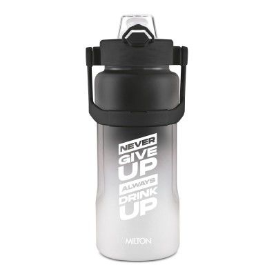 Milton Remy 2.0 Pro Sipper Rubber Coated Water Bottle (Never Give Up with English Inspirational Quote),1800 ml,Black