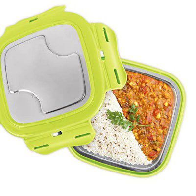 MILTON Robust 300 Stainless Steel Tiffin Box with 4 Side Lock Lid, 302 ml, Green| Food Grade | Air Tight | Easy to Carry | Leak Proof