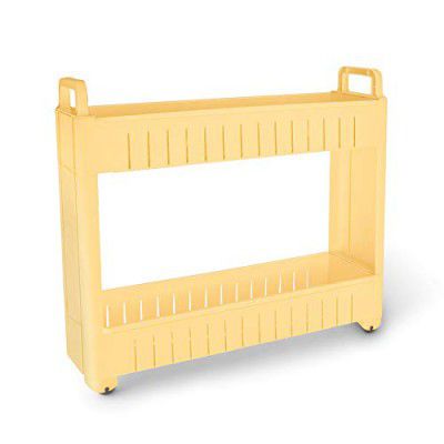 MILTON Roller Shelf 2 Layer Multipurpose Plastic Storage Organizer Rack with Wheels, Slim Slide Out Kitchen Trolley, Yellow for Kitchen, Bathroom, Office
