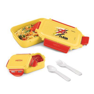 MILTON Sherry Tiffin (DC) Lunch Box I Plastic Spoon & Fork, 520 ml, Yellow