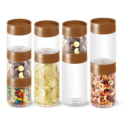 MILTON Stack IT Airtight Plastic Storage Jar & Container Set Stackable BPA Fre, Set of 9 (5 x 360ml; 2 x 680ml; 2 x 890ml) Brown