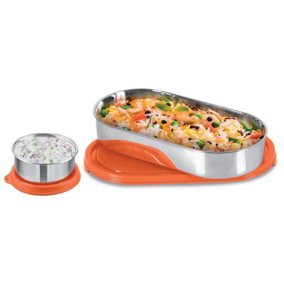 MILTON Steel Refresh Tiffin 650 Oval Container with Lid 675ml