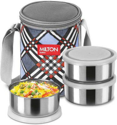 MILTON steel treat 3 blue 840 ml 3 Containers Lunch Box (840 ml, Thermoware)