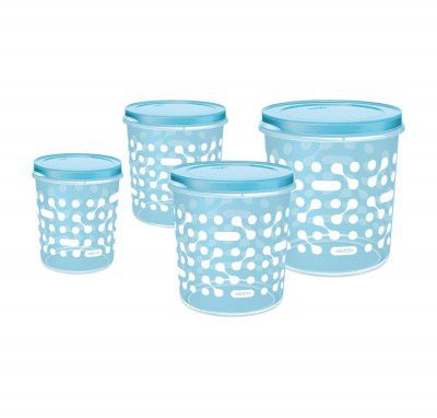 MILTON Storex Plastic Storage Jars & Containers Set of 4 (1.13L, 2L, 3.38L & 4.86L) Blue