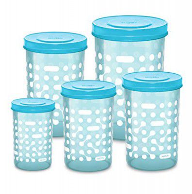 MILTON Storex Set of 5 Plastic Storage Jars & Containers (500ml, 750ml,1L, 1.5L & 2L) Blue