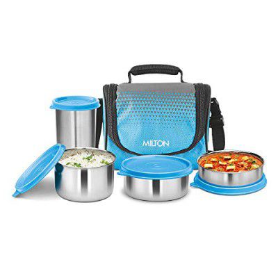 MILTON Tasty 3 Combo Lunch Box with Insulated Fabric Jacket, 3 Stainless Steel Containers (200 ml, 320 ml, 500 ml) & and 1 Tumbler, 380 ml