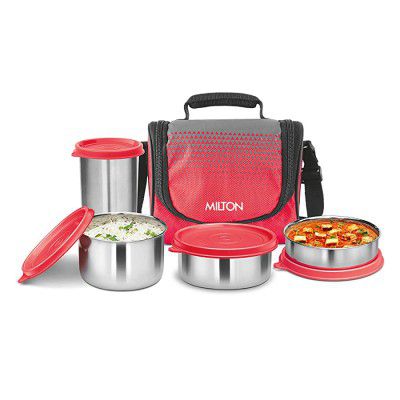 Milton Tasty 3 Stainless Steel Combo Lunch Box with Tumbler, Red
