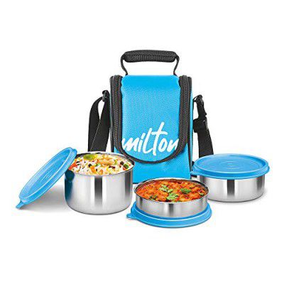 Milton Tasty 3 Stainless Steel Lunch Box, Set of 3, 200 ml, 320 ml, 500 ml, Cyan